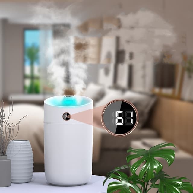 3L dual-spray luftfugter med 3 tågeniveauer, automatisk sluk Hvid