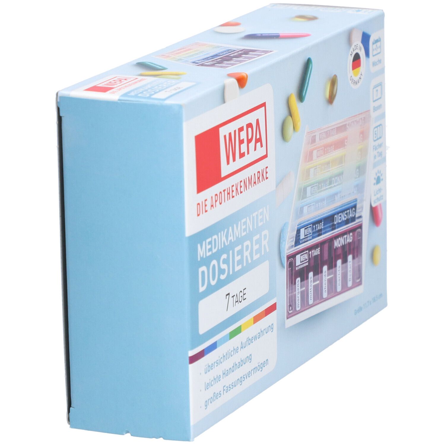 WEPA Medikamentendosierer 7 Tage Wochenmagazin Regenbogen/UV-Schutz+