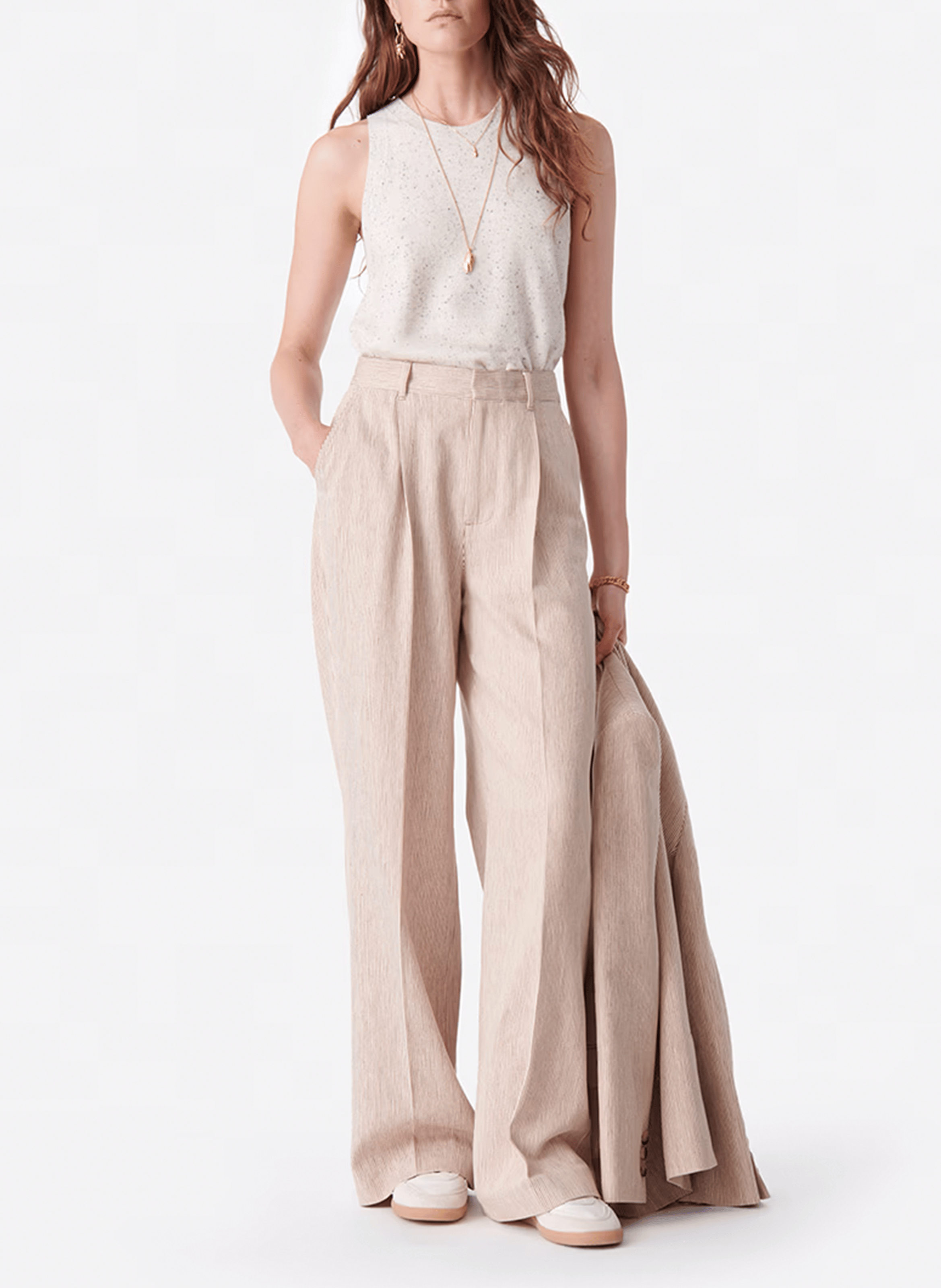 CYRANO - Pantalon droit en coton et lin mélangé | Marron