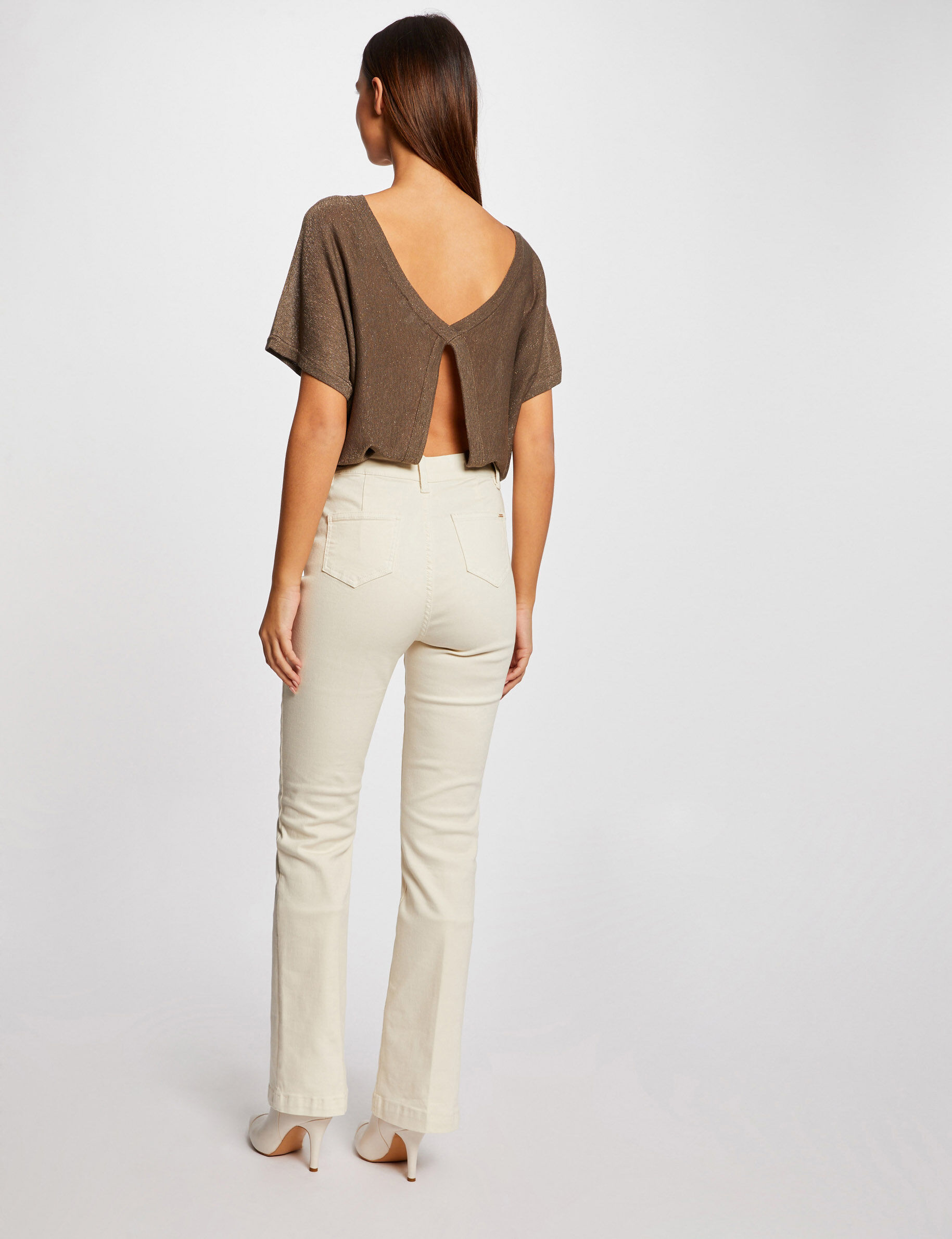 Pull manches courtes à détail bijou vert kaki femme - vert_kaki