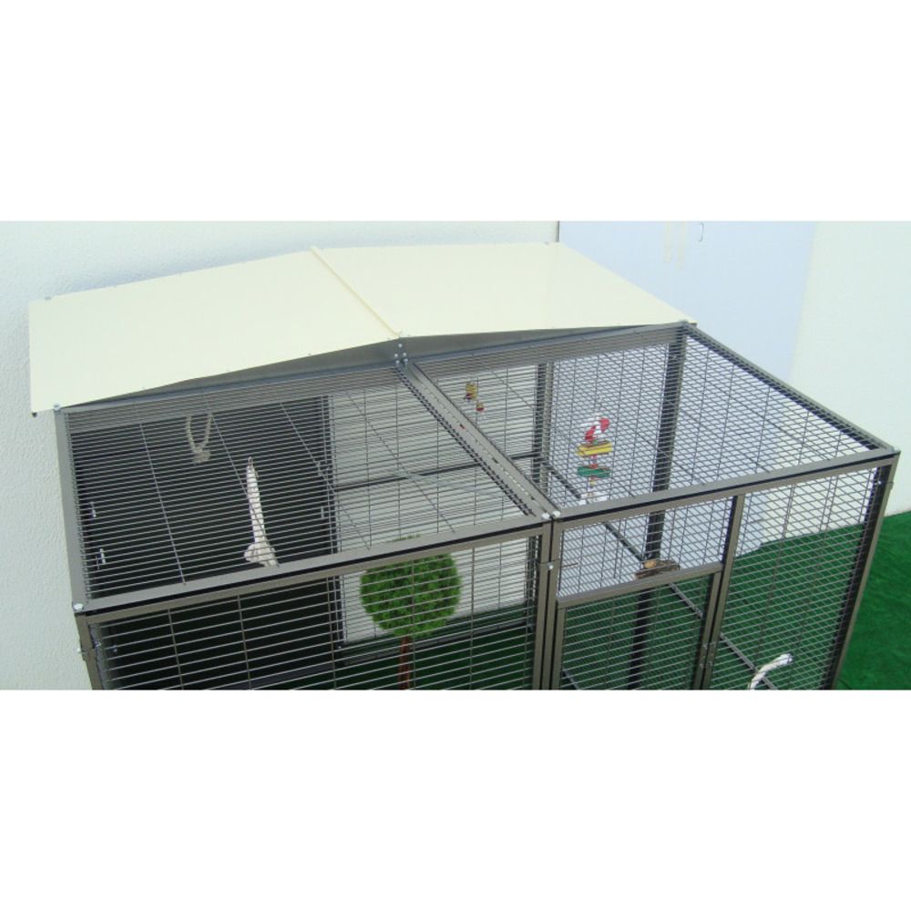 Volière de jardin pour perroquets de 4m² à toit deux pentes et toit maille