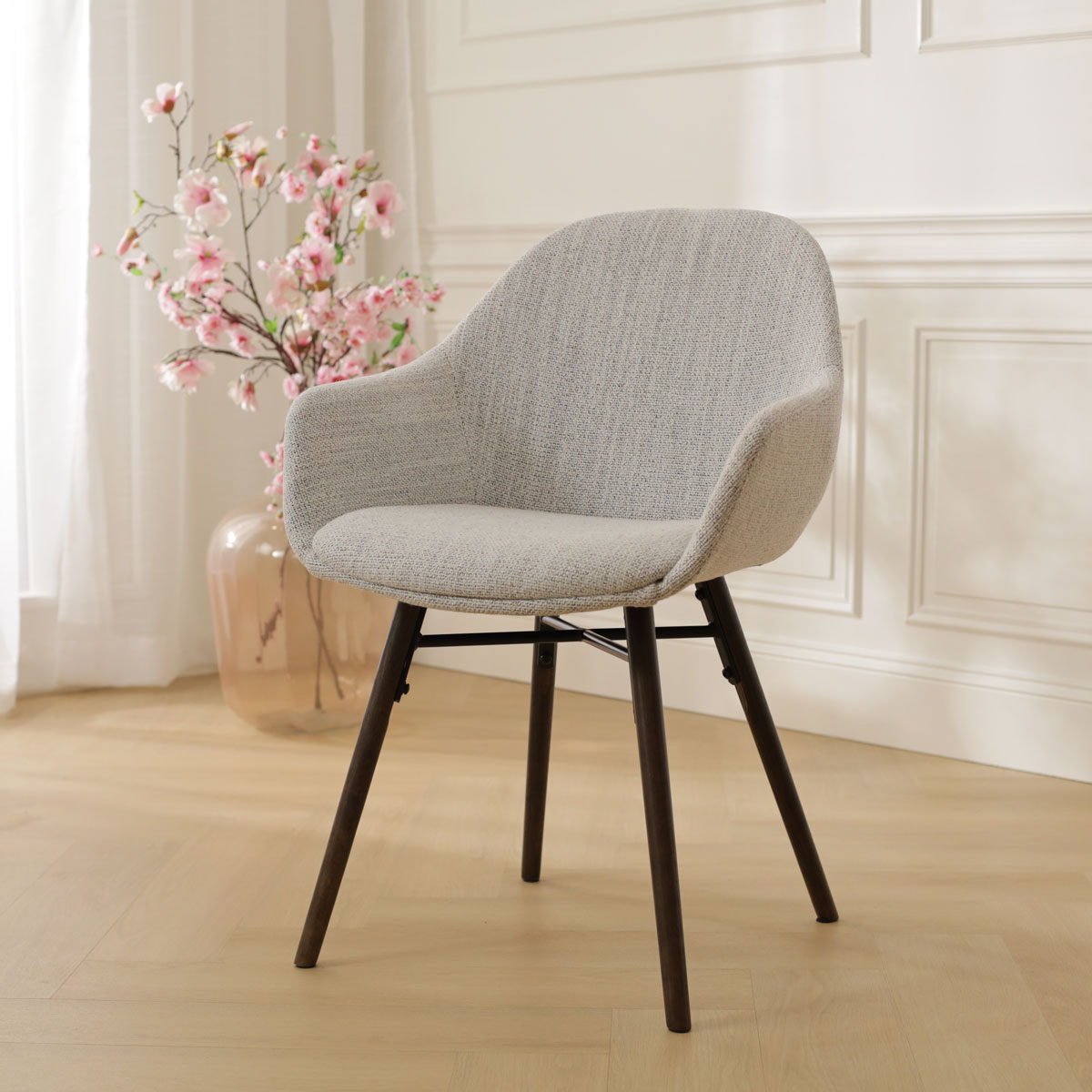 Eetkamerstoel Nena-Mae grijs beige gemêleerd - walnoot