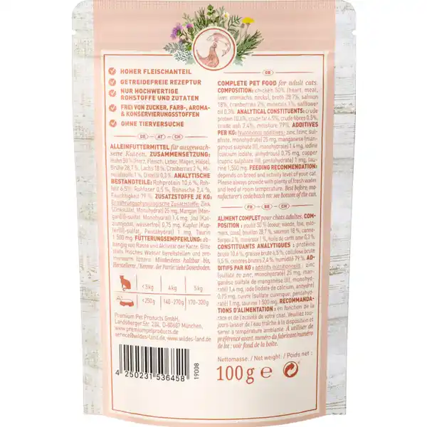 Katzenfutter Huhn und Lachs mit Distelöl