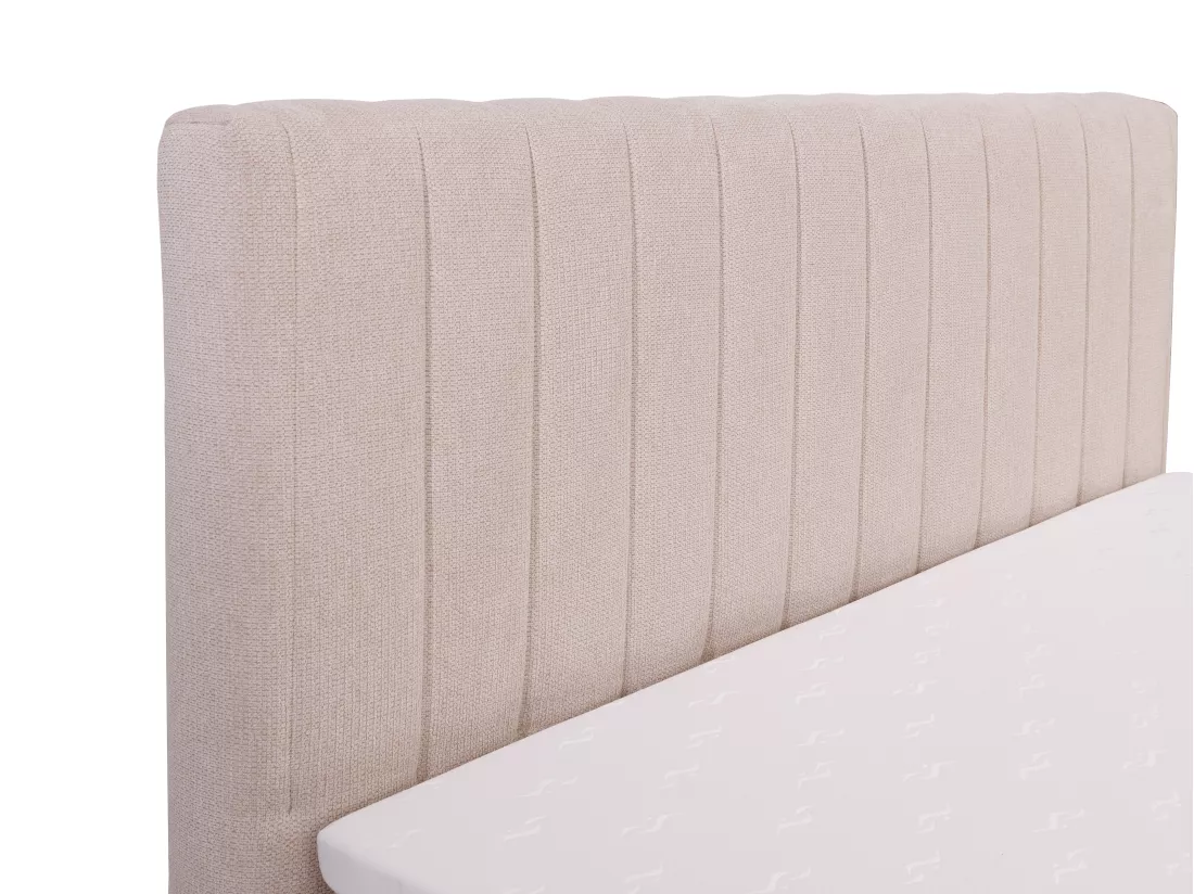 Ensemble complet literie déco tête de lit + sommiers coffre et tiroir + matelas + surmatelas - 180 x 200 cm - Tissu - Beige - ARAO de YSMÉE