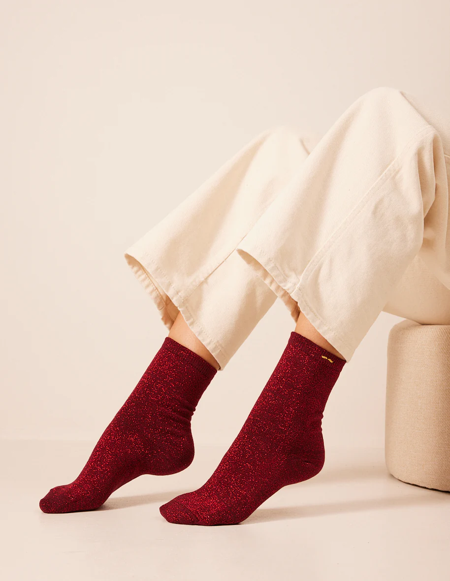 Pack de 3 chaussettes - Petit coeur Bordeaux doré