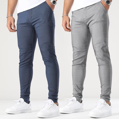Lot De 2 Pantalons Chino 1676 Gris Bleu Marine