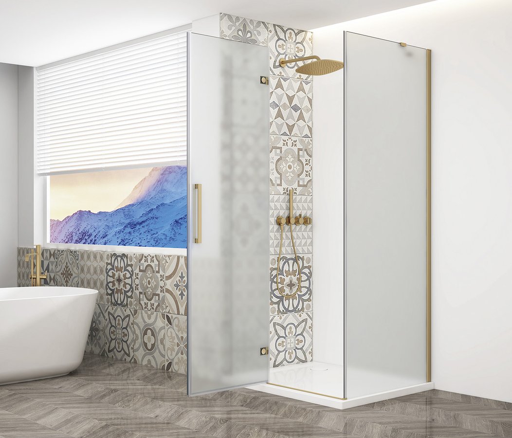 Gelco Trinity douchecabine met mat glas 100x100cm links goud