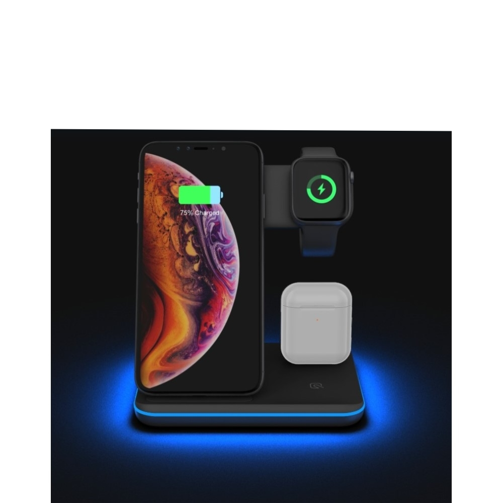 3in1 Apple Watch / Smartphone / AirPods 15W Qi Fast Charging Ladegerät Ständer Dockingstation - Weiss