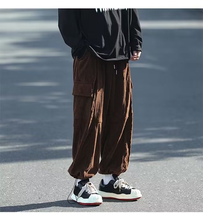 DuckleBeam - Corduroy cargobroek met elastische taille en rechte pijpen