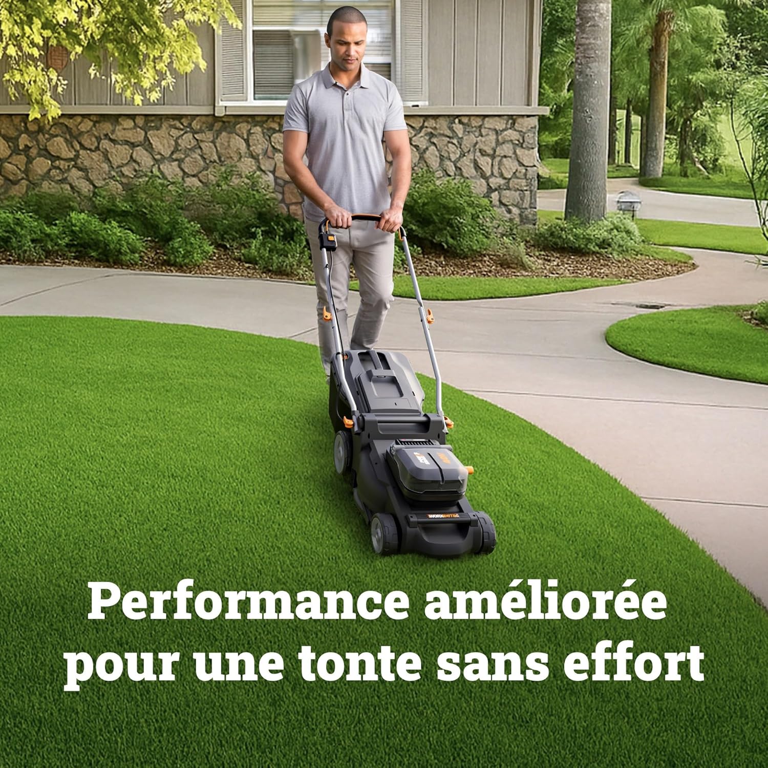 WORX Tondeuse à Gazon sans Fil 40V WG737E, Surface Max de 600 m², Lame de 37cm, Sac de 40L, Coupe jusqu'aux Bordures, 6 Hauteurs de Coupe, Livrée avec 2 Batteries 4Ah et Chargeur Double Rapide
