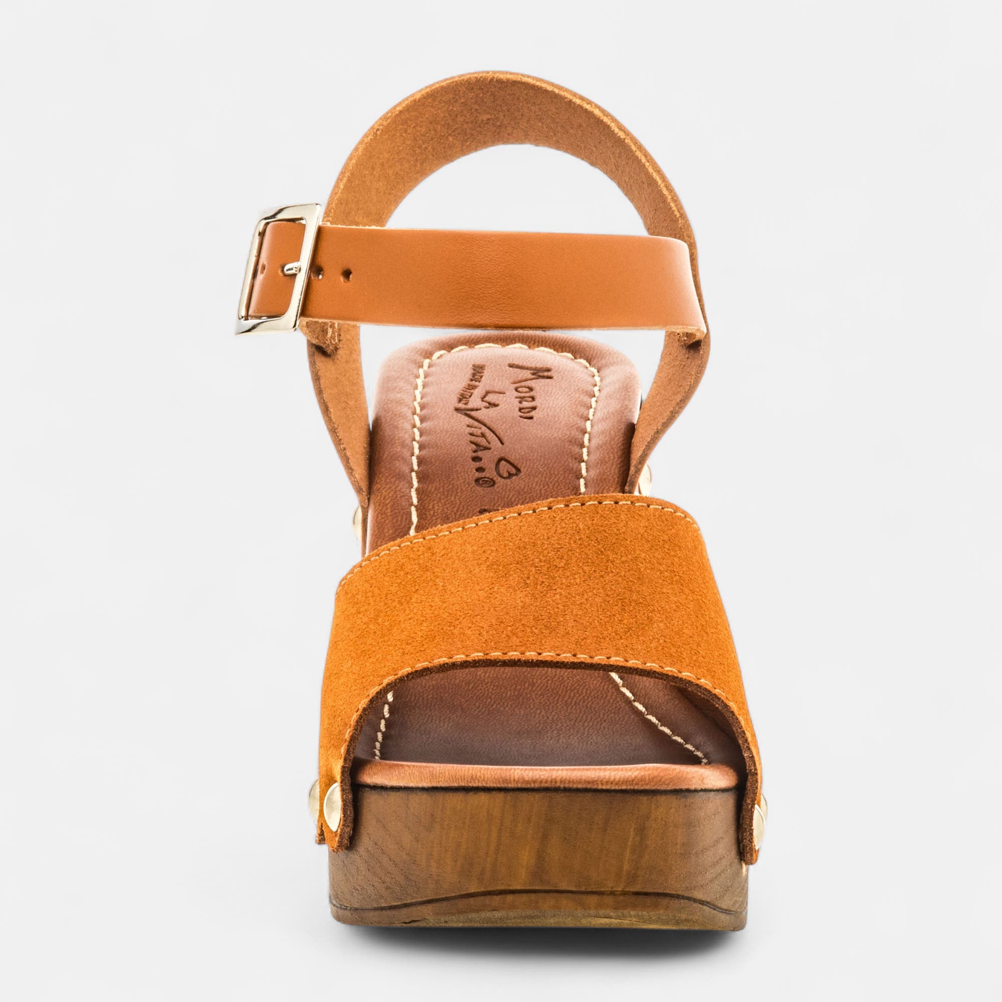 Chaussures semelle bois à talon Femme en cuir camel