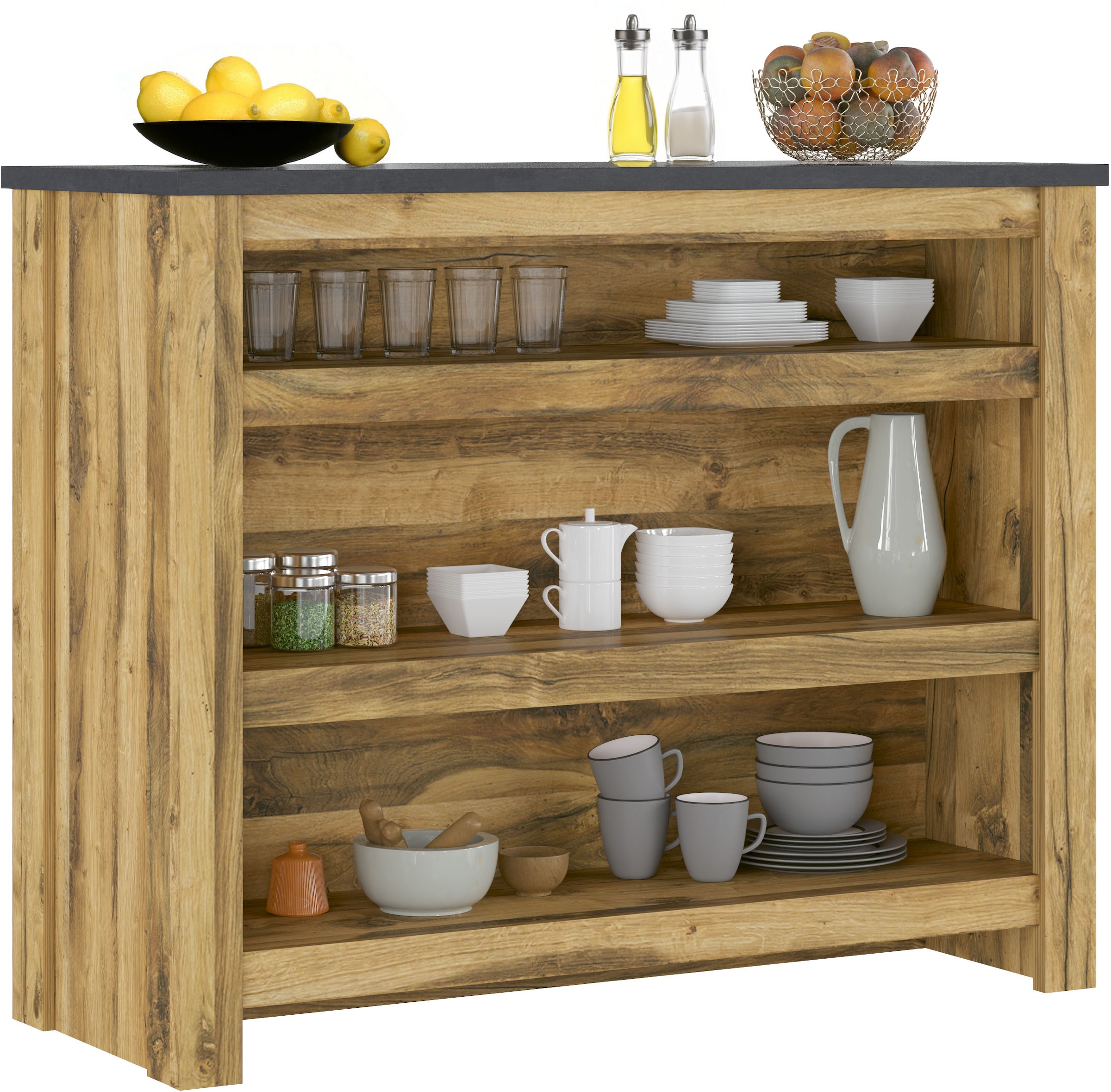 Home affaire Barschrank »York, moderne Küchentheke im Industrialdesign« mit Handtuchstange aus Metall, ausreichend Stauraum, 130 cm breit
