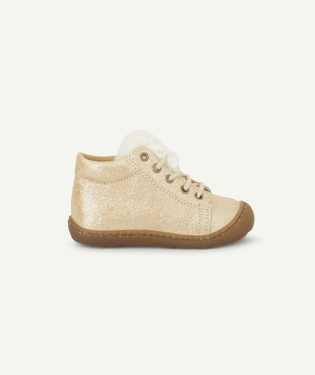 BOPYBOTTINES PREMIER PAS EN CUIR COULEUR DORÉE AVEC FOURRURE