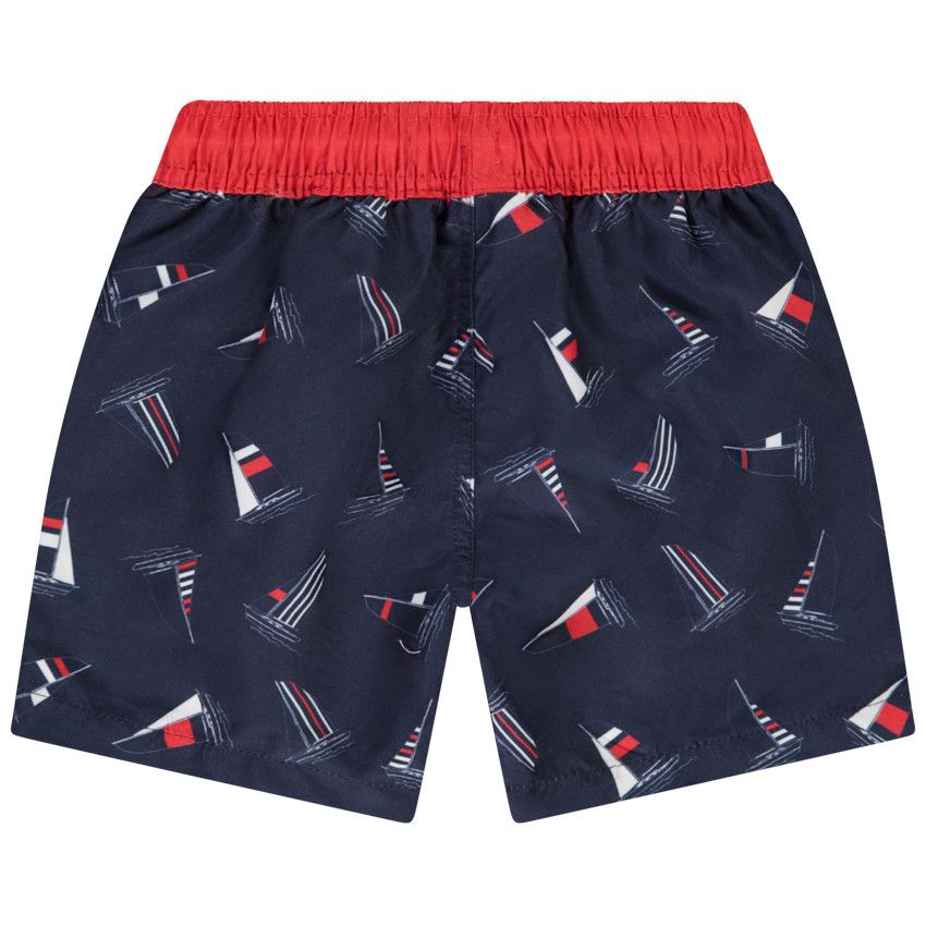 Short de bain microfibre imprimé voiliers pour garçon - Bleu marine
