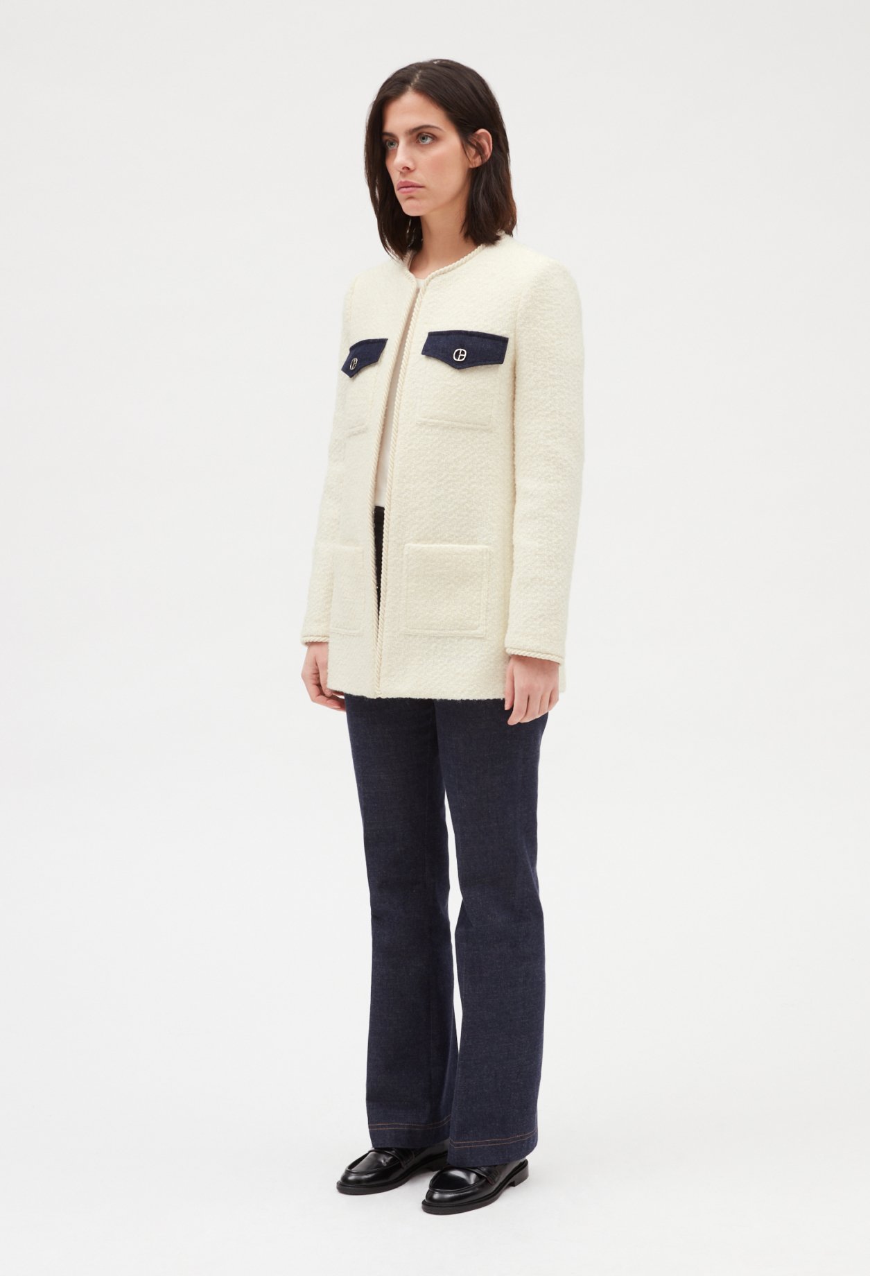 Veste tweed manches longues beige