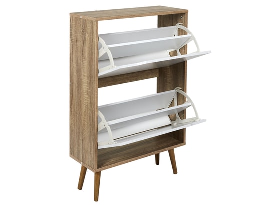 TOILINUX - Meuble à chaussures avec 2 portes - blanc et bois