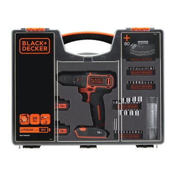 BLACK+DECKER accuboormachine BDC718AS2O-QW + 80-delige accessoireset