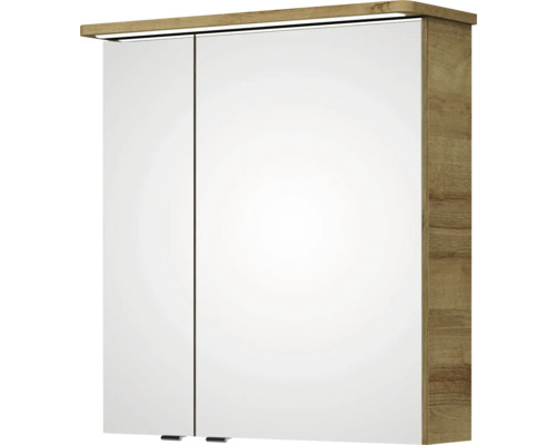 Pelipal Sunline 105 badkamermeubelset (B x H x D 69 x 200 x 48,5 cm), frontkleur: Riviera Oak, met keramische wastafel, badmeubel en spiegelkast met LED-verlichting