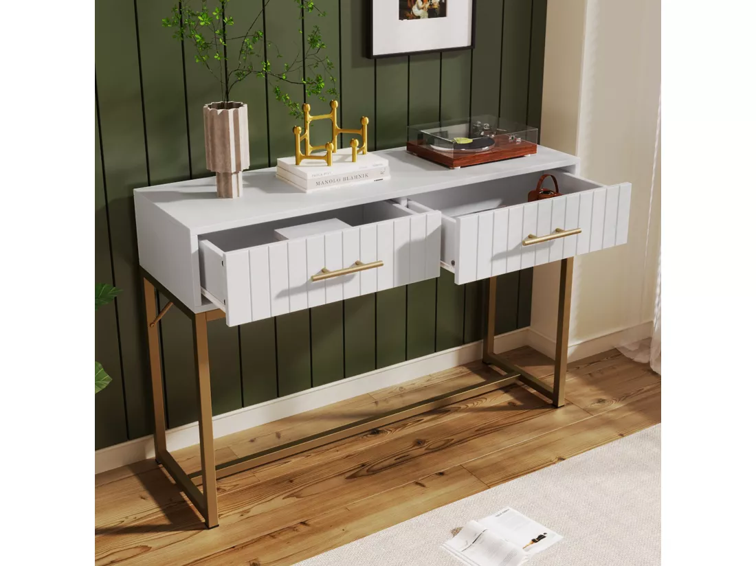 Coiffeuse Moderne avec 2 tiroirs, 75 cm, Commode pour Chambre à coucher, Meuble blanc avec Pieds en Métal, Haut de gamme - H75/B100/T45 cm