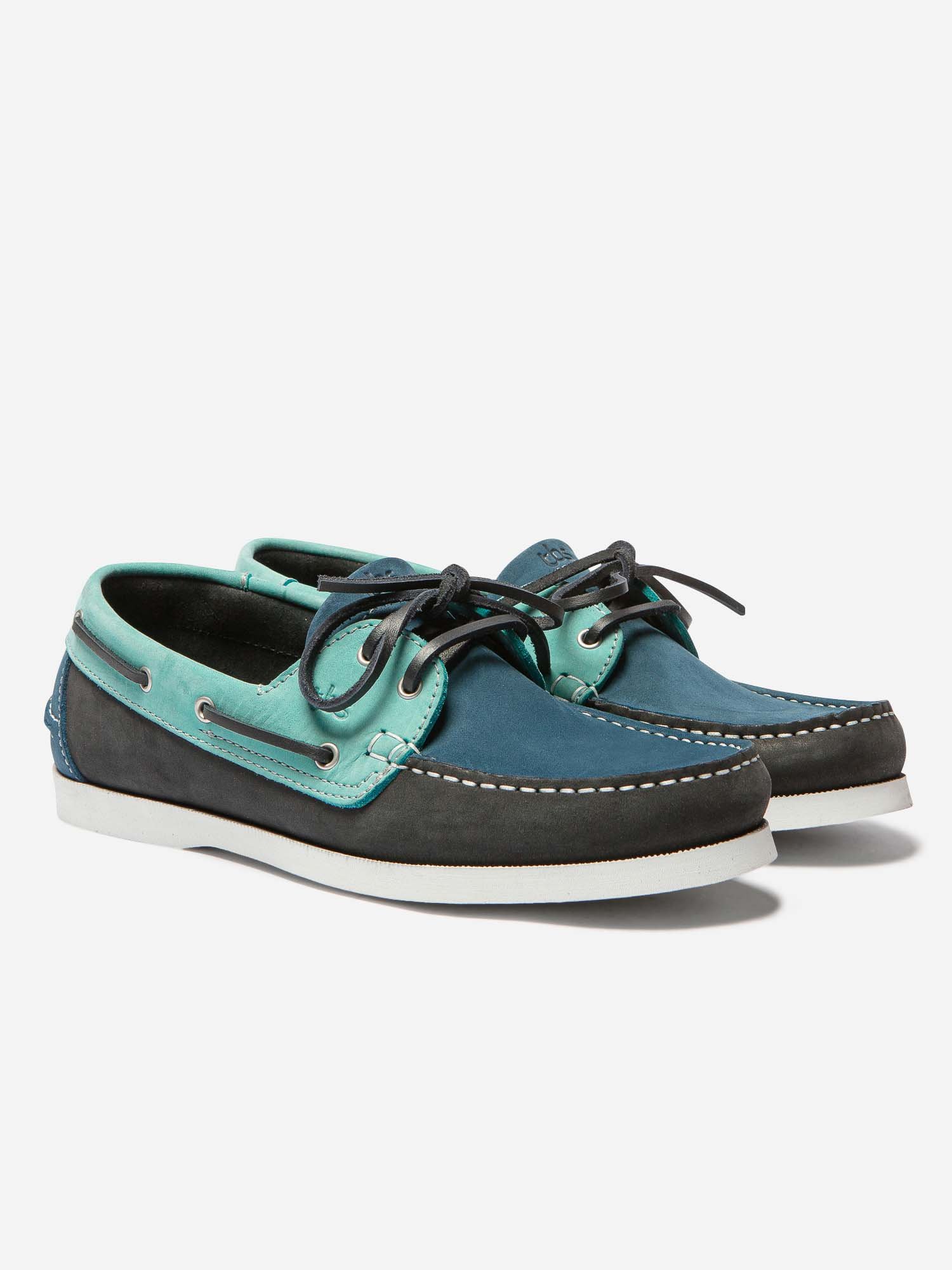 Chaussures Bateau Homme Cuir Turquoise et Marine
