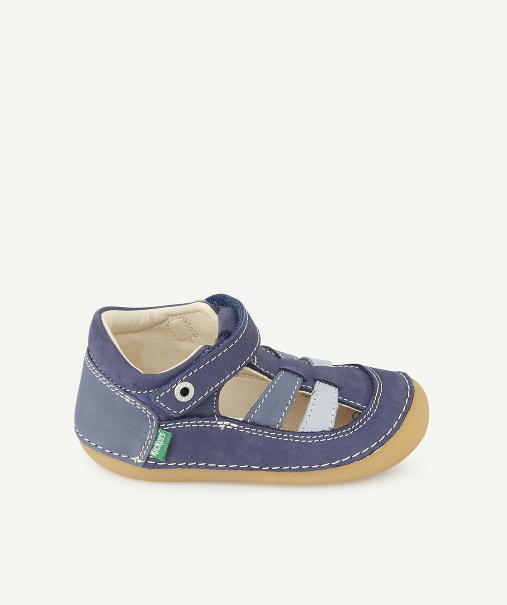 KICKERSLES SANDALES PREMIERS PAS EN CUIR AUX NUANCES DE BLEU