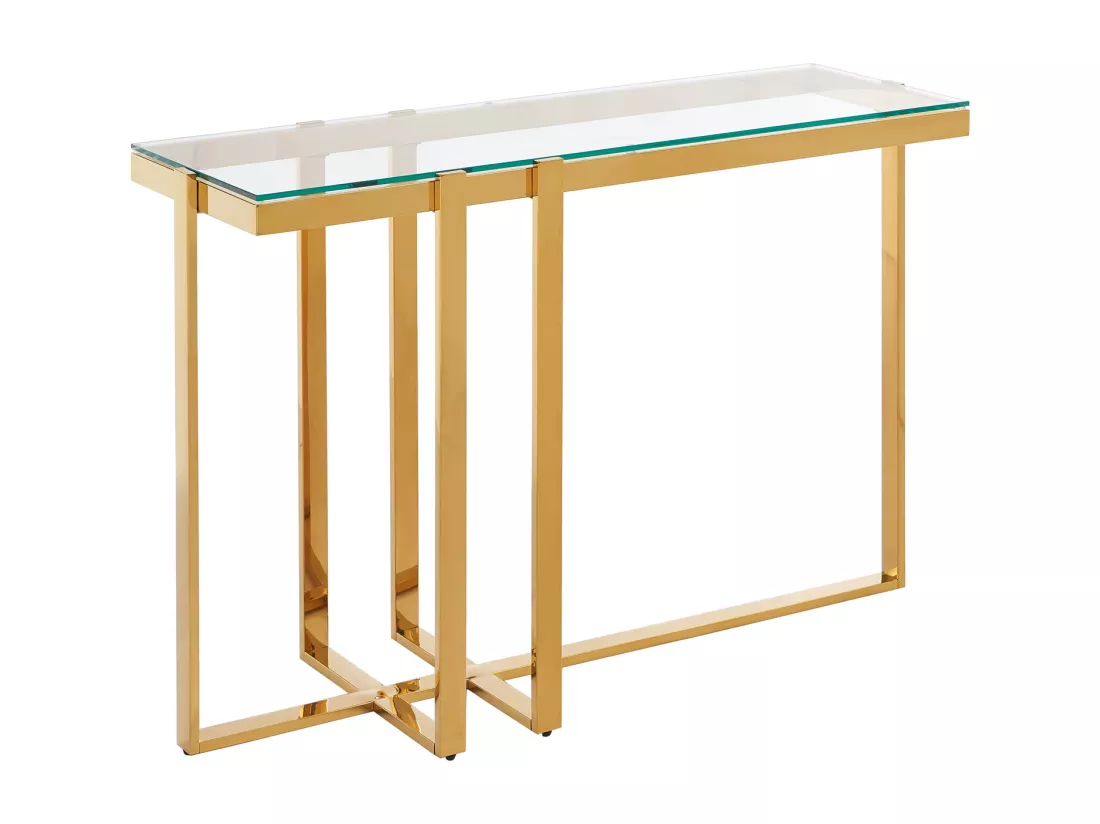 Console en verre trempé et acier inoxydable chromé - Transparent et doré - VELETIA de Pascal Morabito