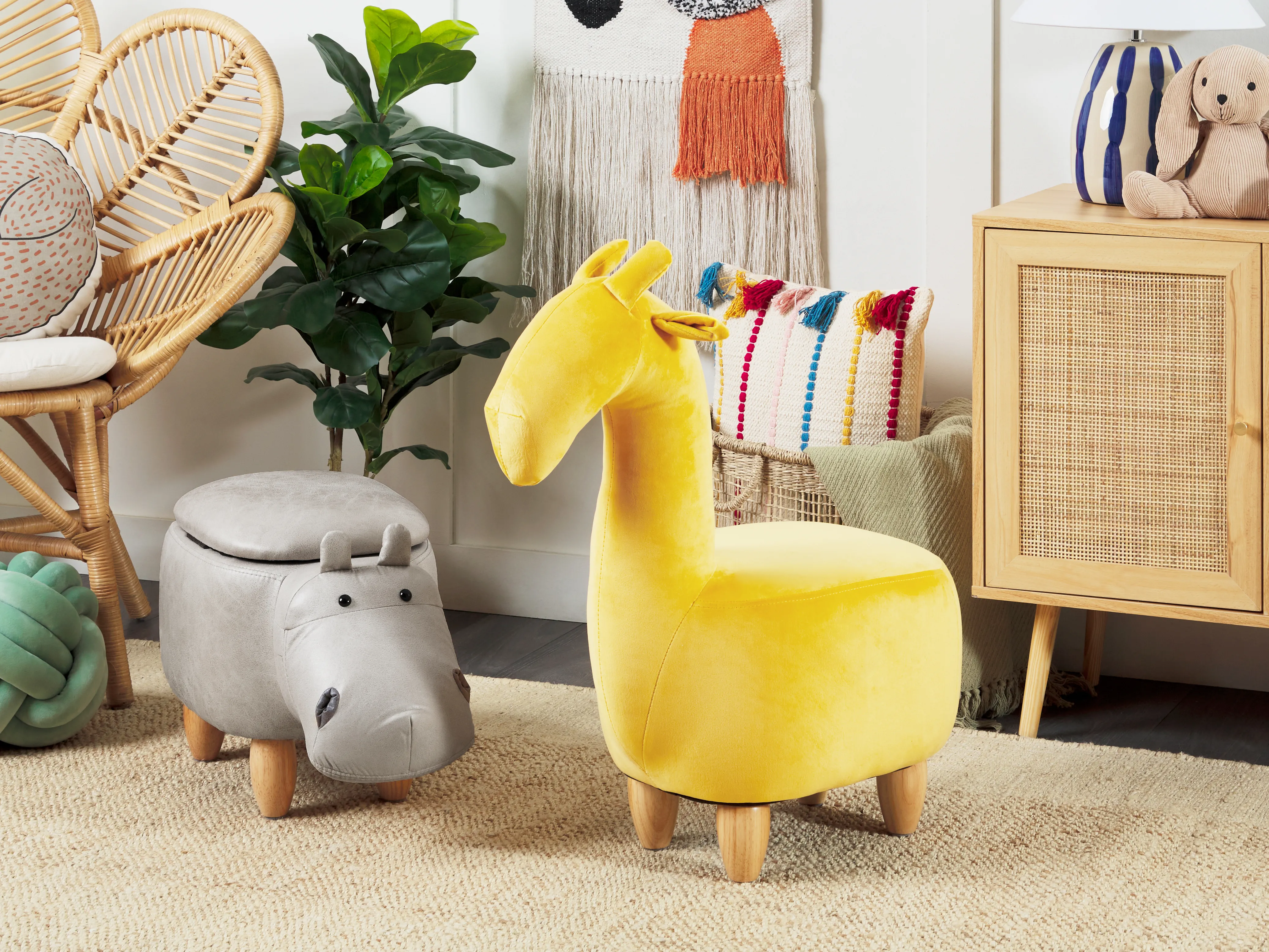 Dierenpoef met opbergruimte HIPPO Kunstleer Lichtgrijs Nijlpaard