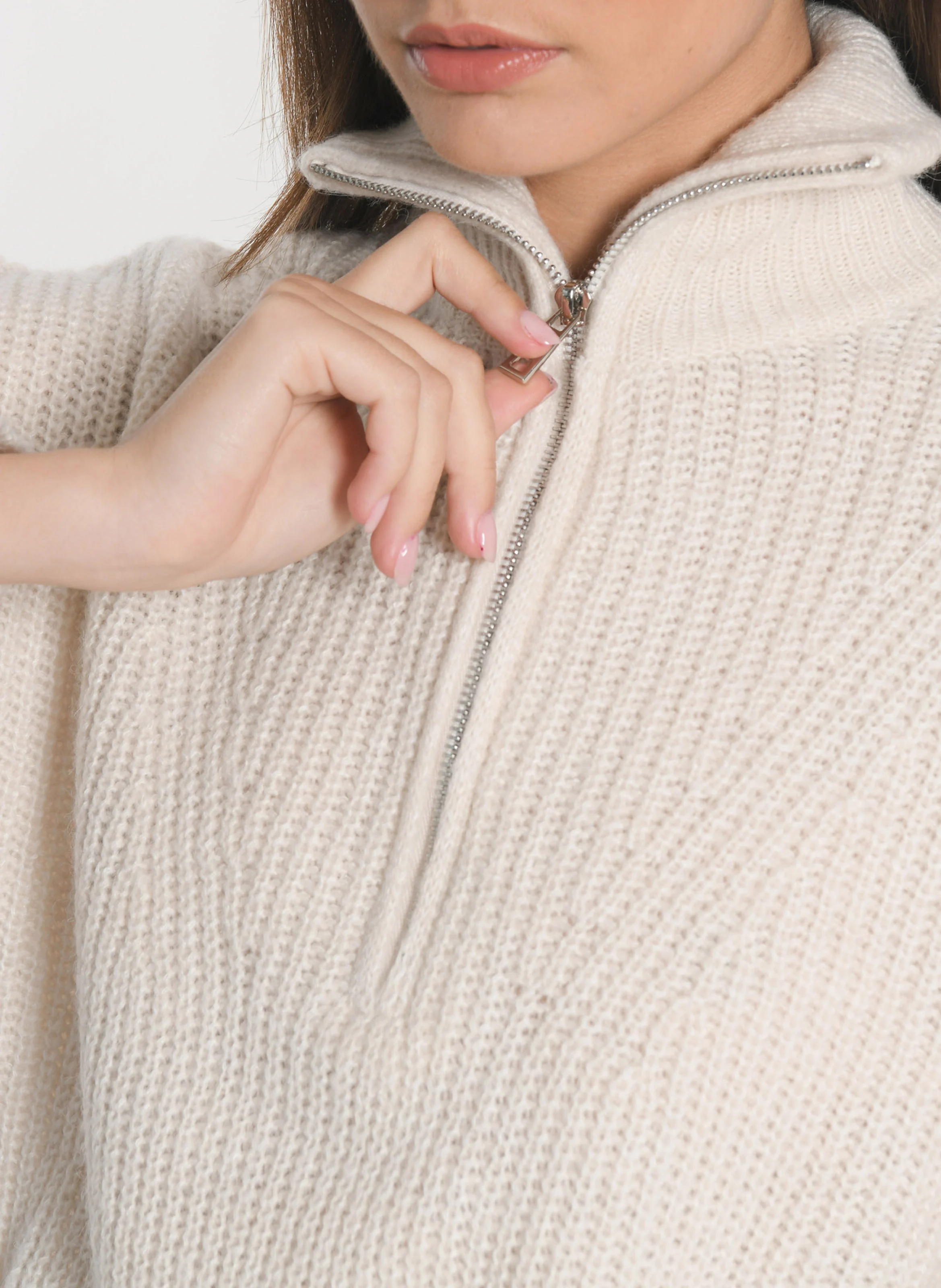 MINA - Pull camionneur ample en maille mélangée | Blanc