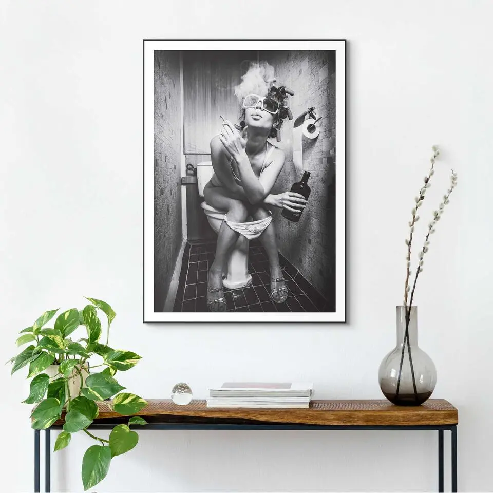 Schilderij Toiletzaken - 70x50cm - Zwart-Wit