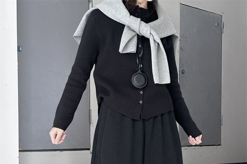 SIMPLE BLACK - Hoge taille effen wijde broek