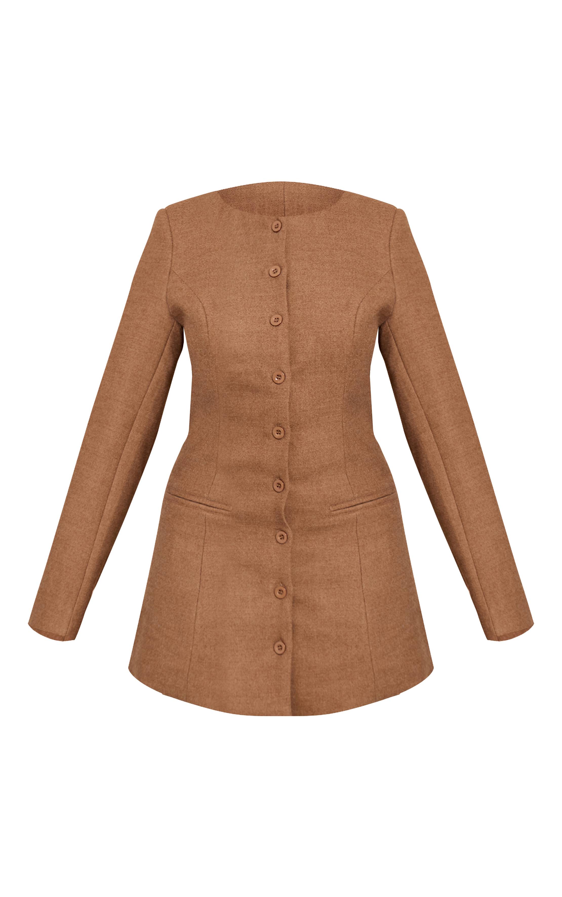 Chocolat Robe Mini Ajustée Boutonnée Shape Aspect Laine