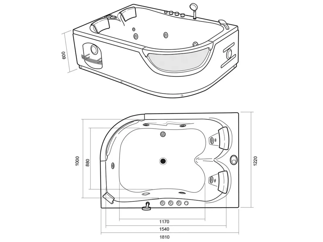 Baignoire Balnèo hydromassage noir 120 x 180 cm 8 jets – Violet