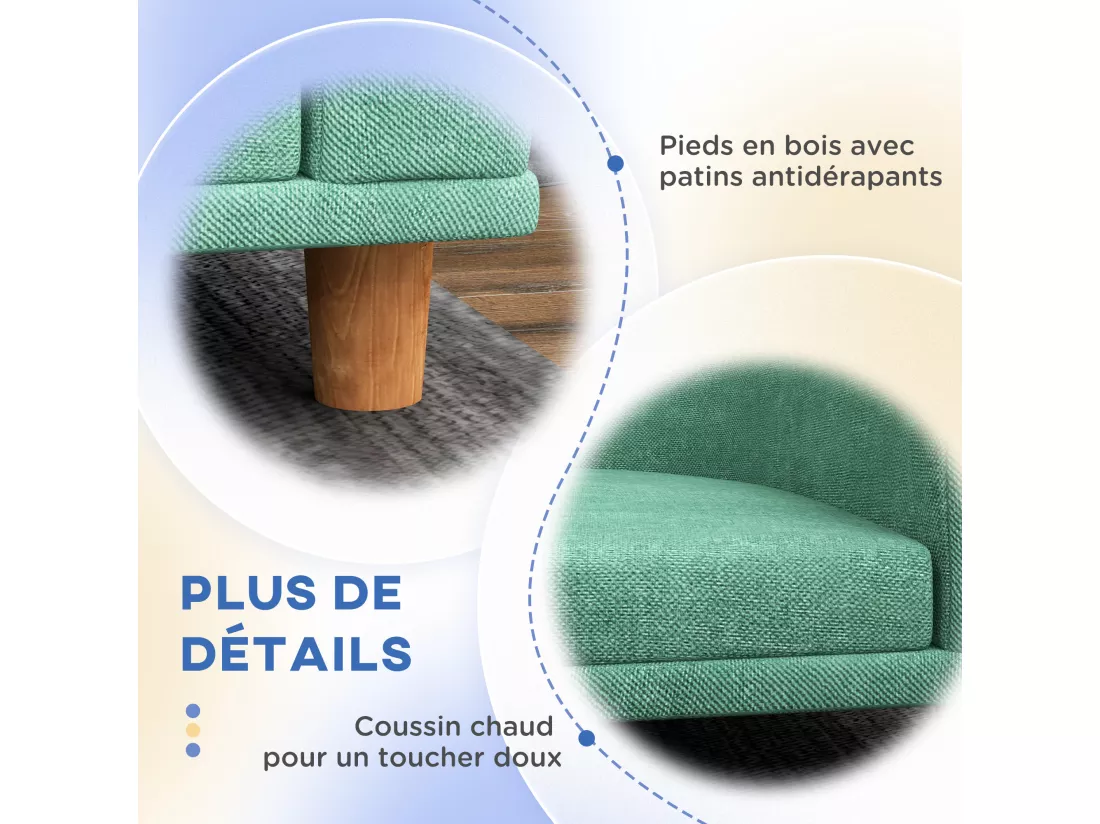 Canapé chien lit pour chien design scandinave coussin déhoussable dim 98L x 67l x 25H cm pieds bois tissu polyester vert