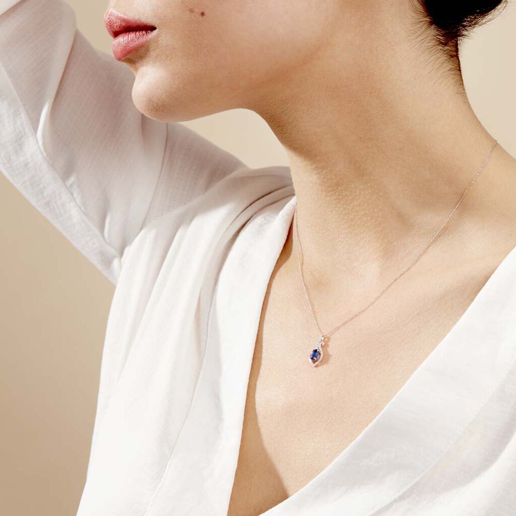 Collier Lys Or Blanc Saphir Et Diamant