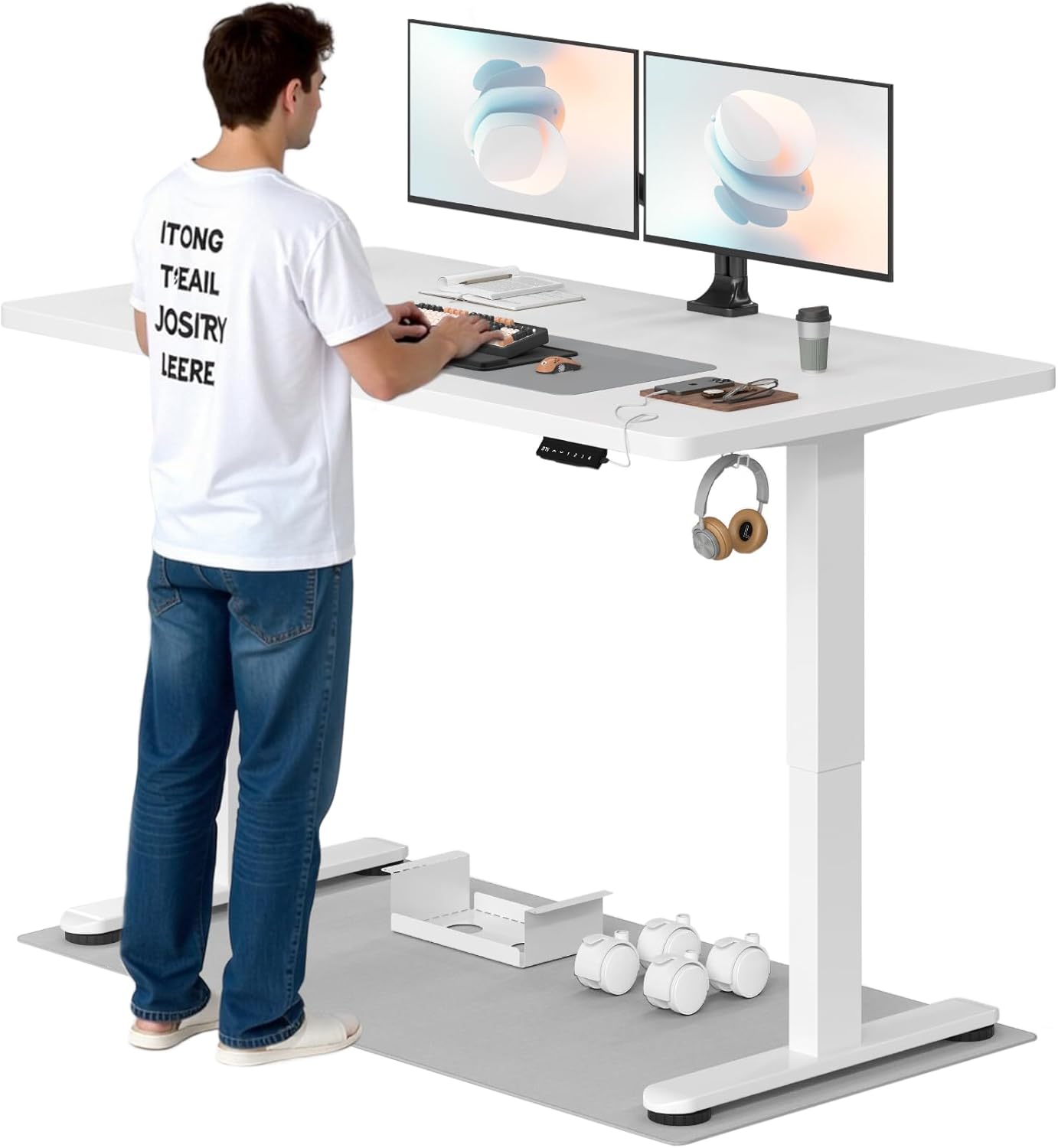 Höhenverstellbarer Schreibtisch, 160x80cm, Elektrisch Stehschreibtisch mit Dualmotor, Touchscreen,USB-A & Kabelmanagement,25mm Einteilige Tischplatte,ergonomischer Bürotisch, Weiß