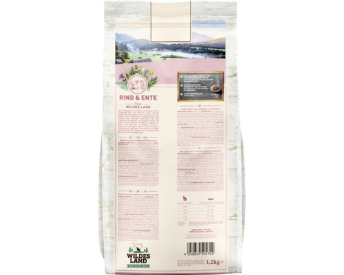 WILDES LAND droogvoer voor katten, rund en eend met groenten uit de tuin en waardevolle superfoods, graanvrij, glutenvrij, 1,2 kg
