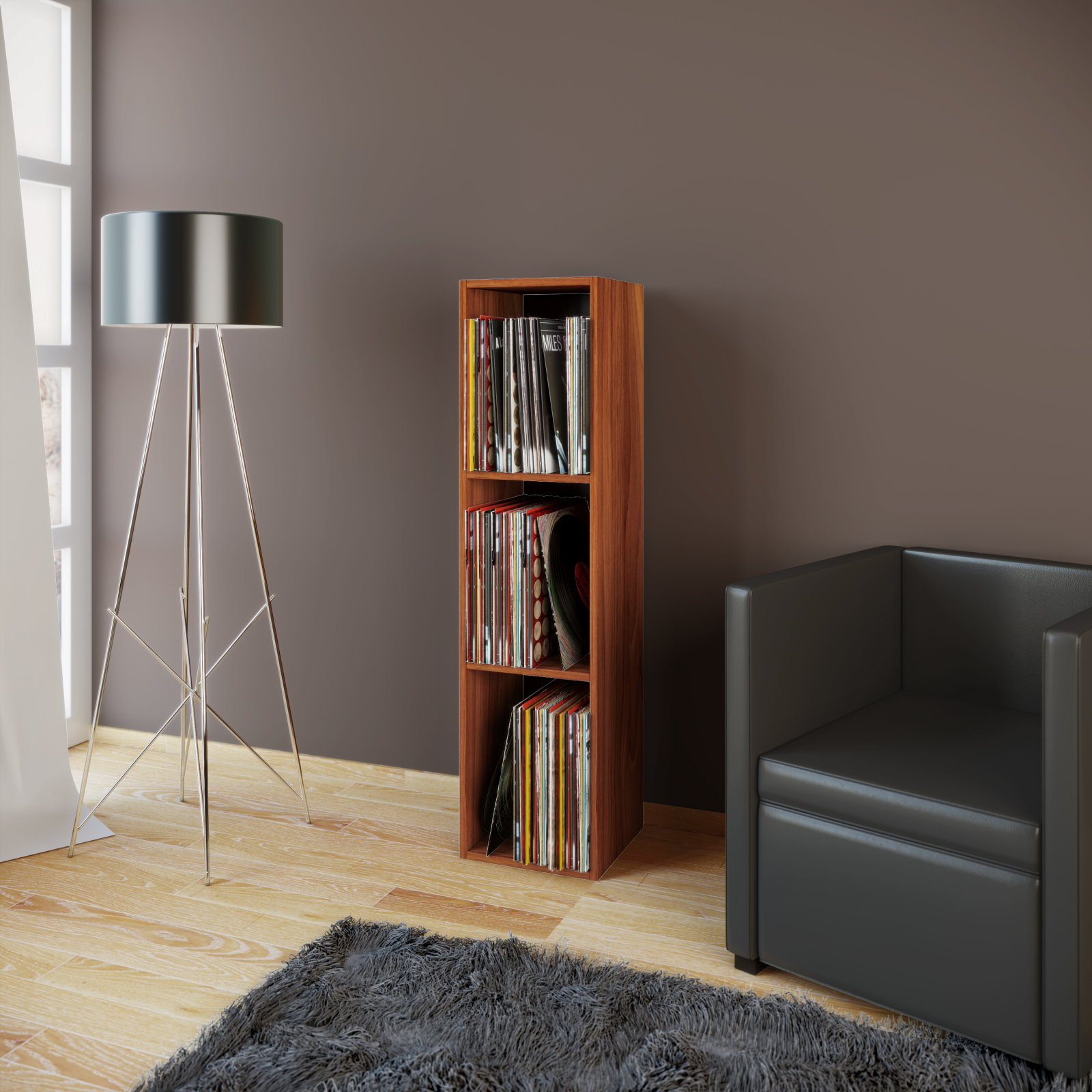 Regal PLATTO - Kern-Nussbaum - für 100 Schallplatten