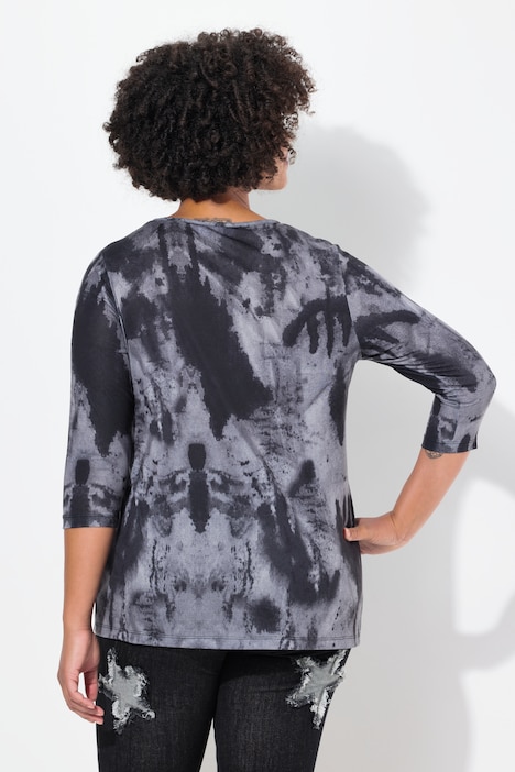 T-Shirt, Straight Fit, Smiley, Batik-Muster