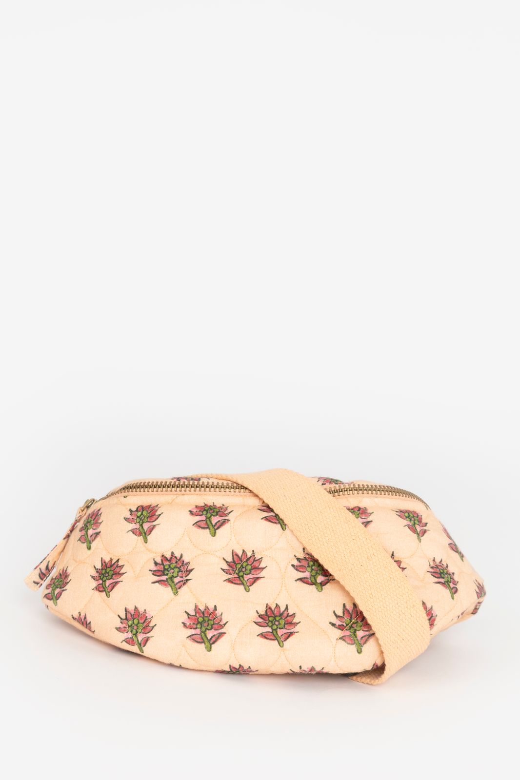 Zacht oranje doorgestikte crossbody tas met print