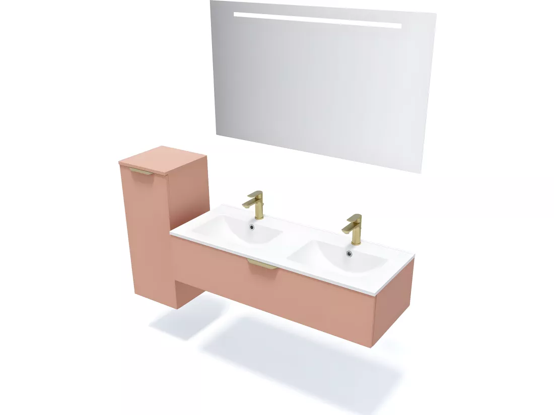 Meuble de salle de bain suspendu double vasque intégrée 120cm 1 tiroir Abricot - Venice