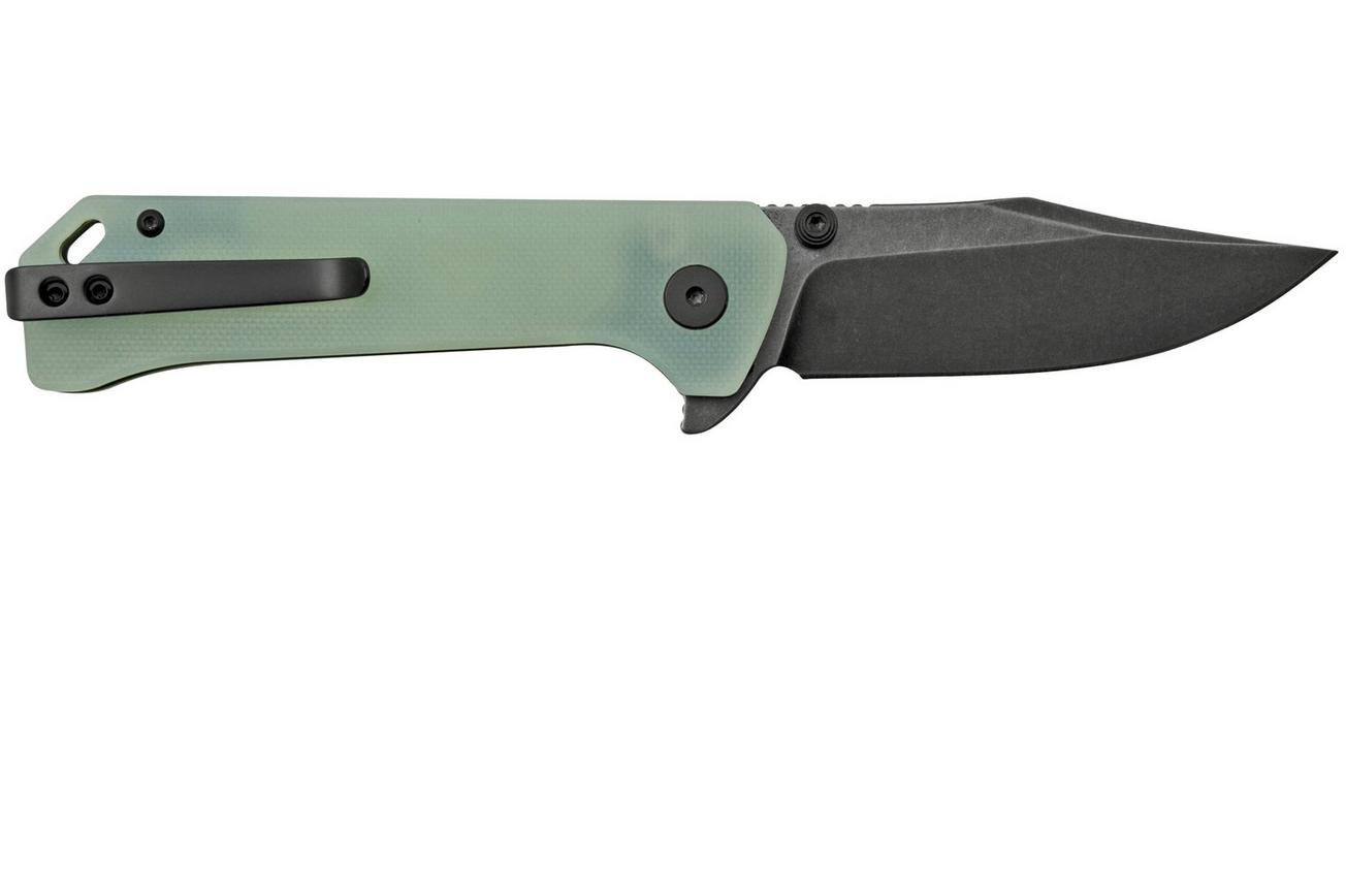 QSP Grebe QS147-D2, 14C28N zwart Clippoint Jade G10, zakmes