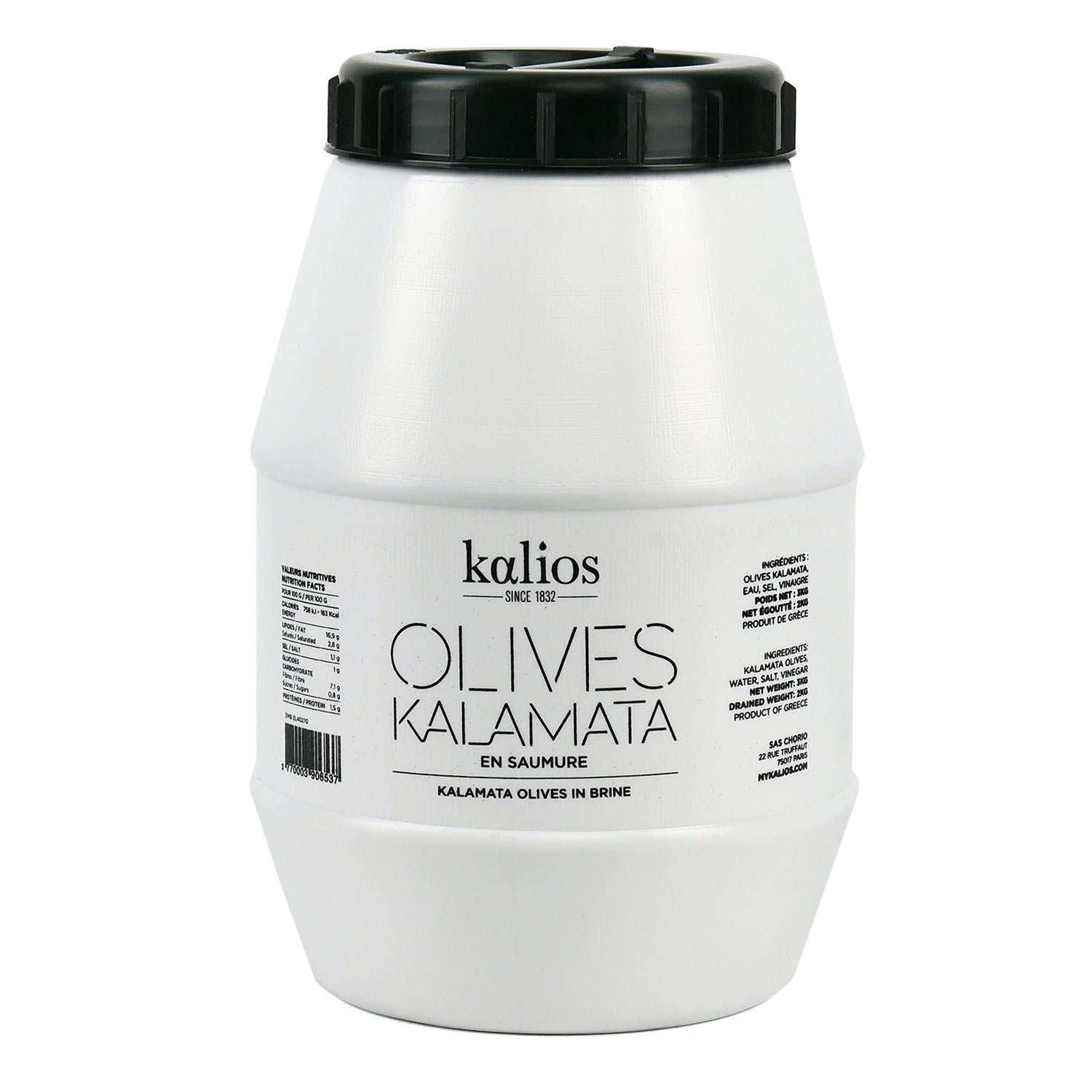 Olives de Kalamata au naturel grecques en seau de 3kg