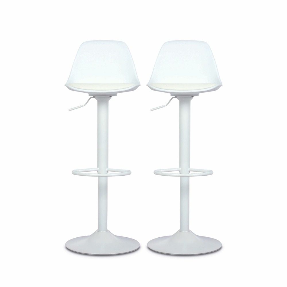 Lot de 2 tabourets de bar réglables 61.5/83.5cm - noah - simili cuir blanc - hauteur réglable. Repose-pieds