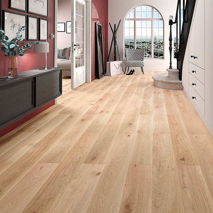 Parquet contrecollé clipsable Padillac XL 200 cm en chêne français verni blond