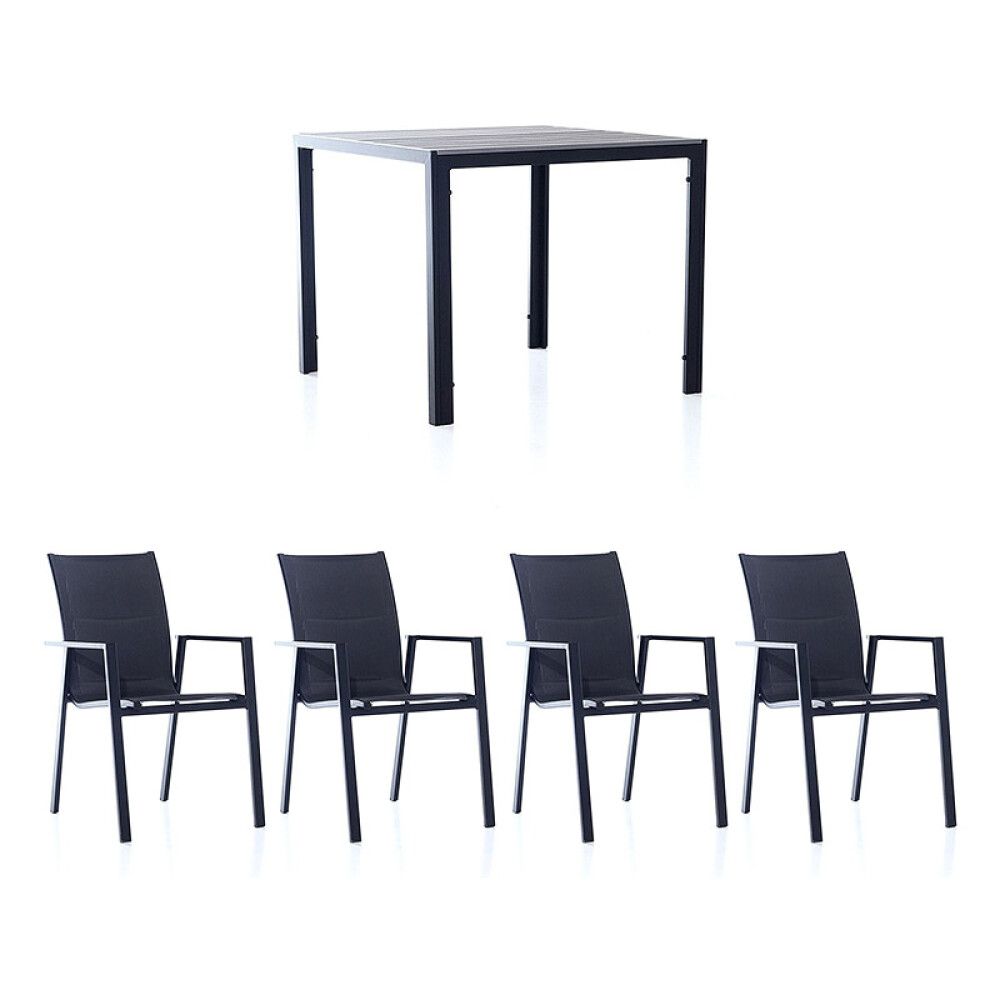 SPISEGRUPPE SUNFUN SÖNDRUM 90CM BORD + 4 STOLER BIANCA SVART