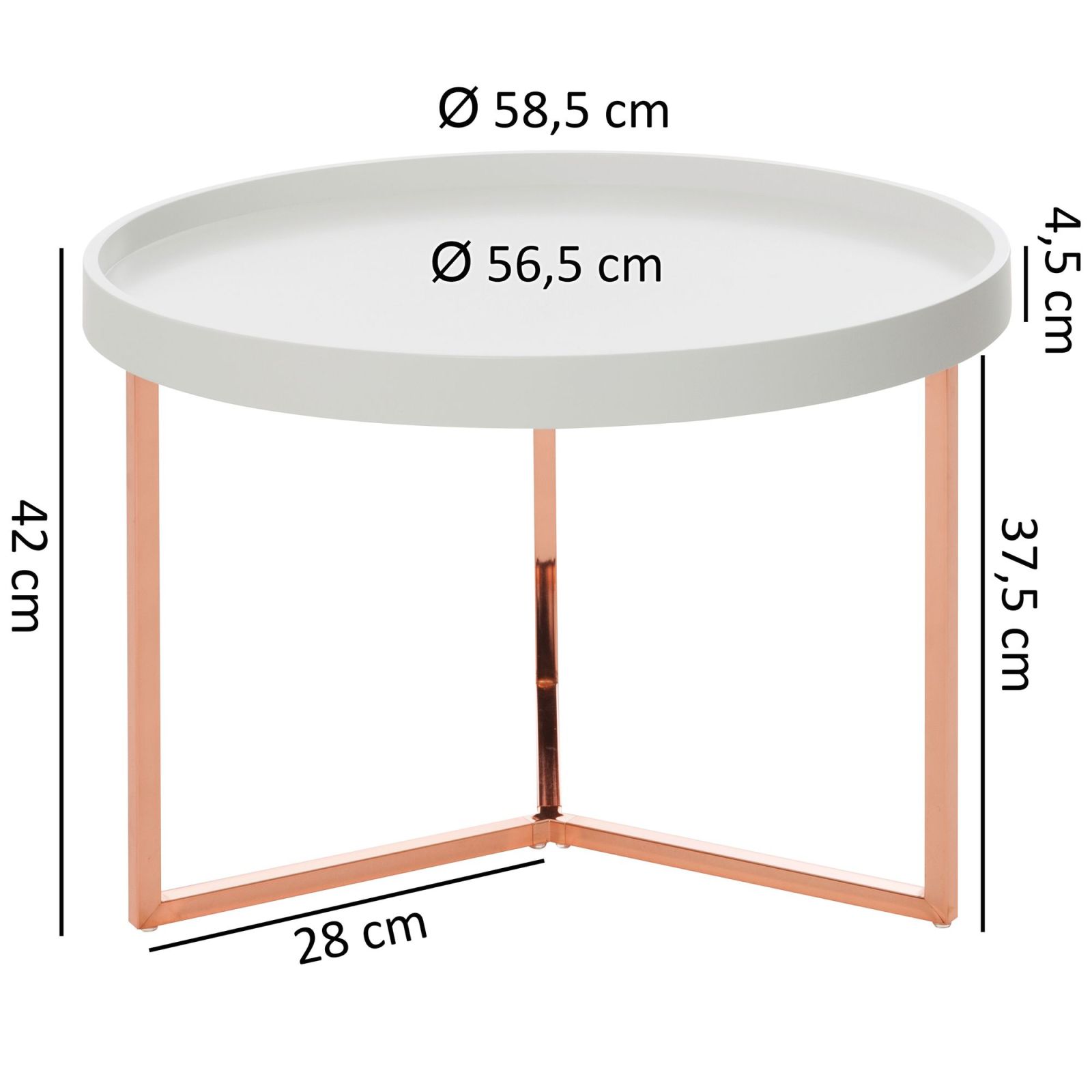 Beistelltisch - kupfer-weiß - 42 cm hoch