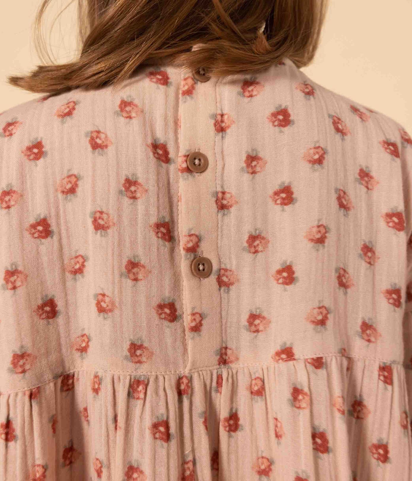 Robe manches longues en gaze de coton fleurie enfant fille