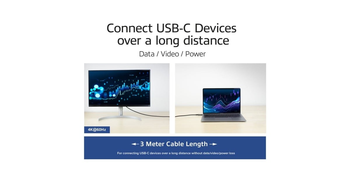 ACT ConnectivityUSB-C 3.2 Gen2 Active Optical Cable (AOC) aansluitkabel, 3m  (Grijs/zwart)