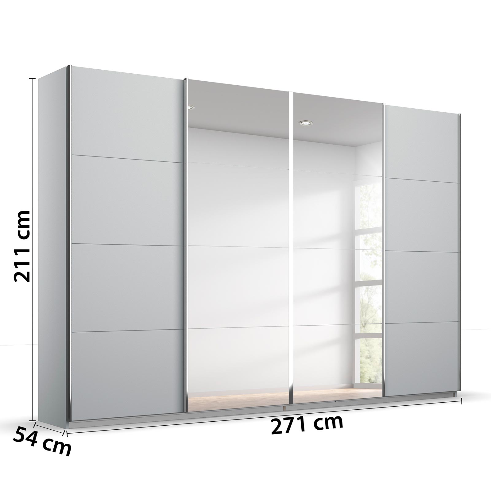 Schwebetürenschrank - seidengrau - 2 Spiegeltüren - 271 cm