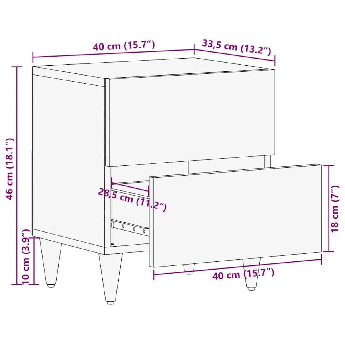 VidaXL Table de Chevet 40x33,5x46 cm - Bois de Manguier